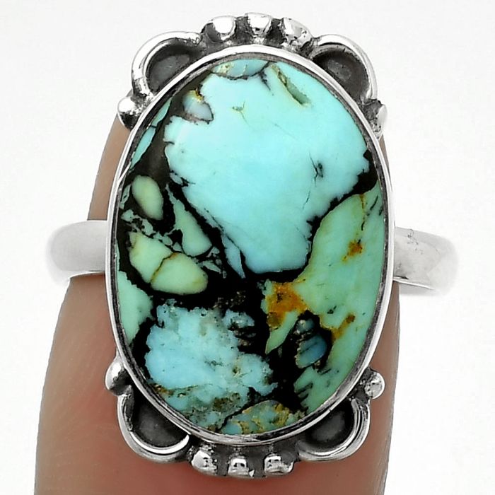 Lucky Charm Tibetan Turquoise Ring size-8.5 SDR169014 R-1103, 13x18 mm