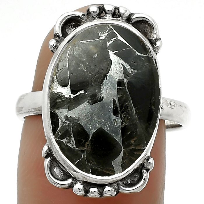 Natural Obsidian And Zinc Ring size-8.5 SDR169017 R-1103, 13x18 mm