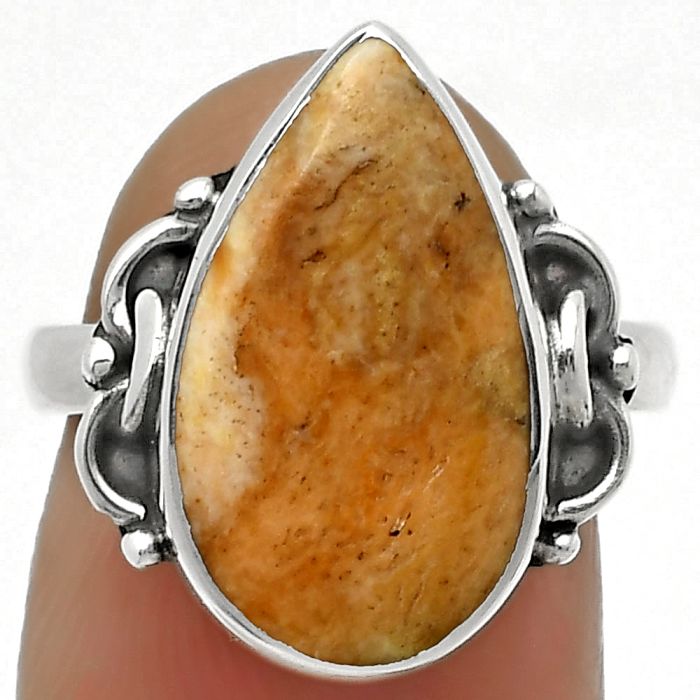 Natural Coral Jasper Ring size-7 SDR169048 R-1105, 10x18 mm