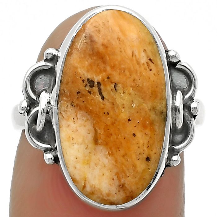 Natural Coral Jasper Ring size-7 SDR169053 R-1105, 10x18 mm