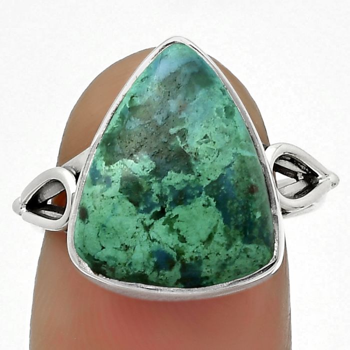 Natural Azurite Chrysocolla Ring size-7.5 SDR169116 R-1224, 13x15 mm