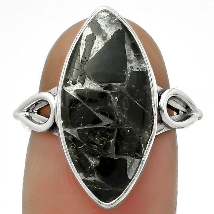 Natural Obsidian And Zinc Ring size-7.5 SDR169138 R-1224, 10x20 mm