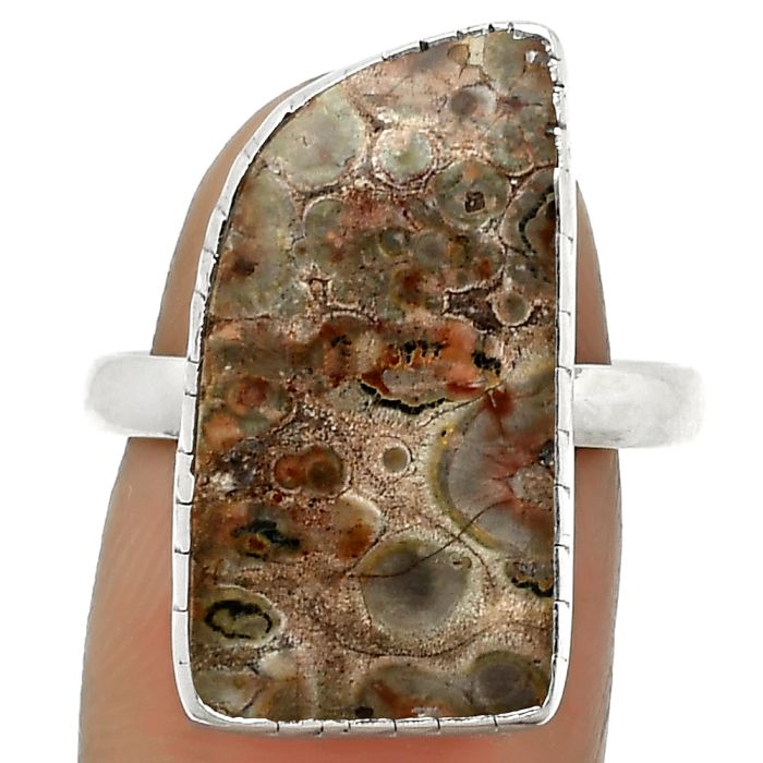 Natural Leopard Skin Jasper Ring size-8.5 SDR169170 R-1227, 12x22 mm