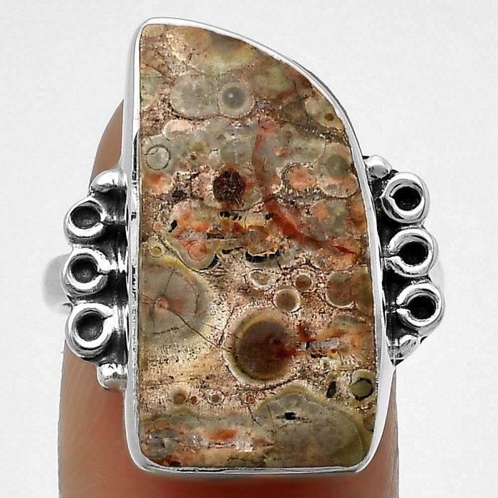 Natural Leopard Skin Jasper Ring size-8 SDR169310 R-1106, 12x22 mm