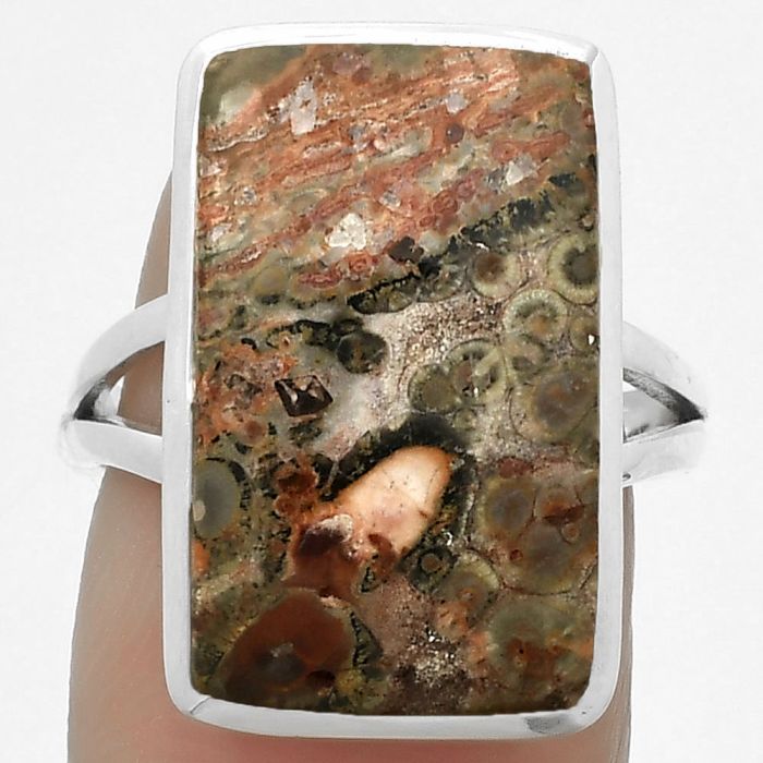 Natural Leopard Skin Jasper Ring size-7 SDR169428 R-1005, 12x20 mm