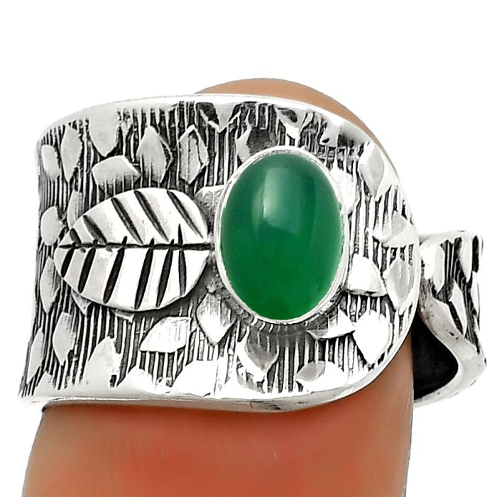 Adjustable - Natural Green Onyx Ring size-7.5 SDR169884 R-1319, 5x7 mm