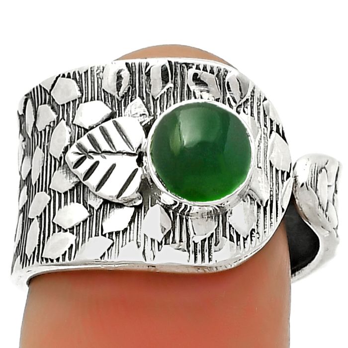 Adjustable - Natural Green Onyx Ring size-7.5 SDR169892 R-1319, 6x6 mm