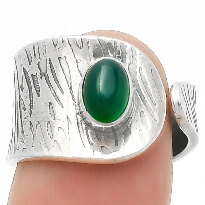 Adjustable - Natural Green Onyx Ring size-7 SDR169930 R-1319, 5x7 mm