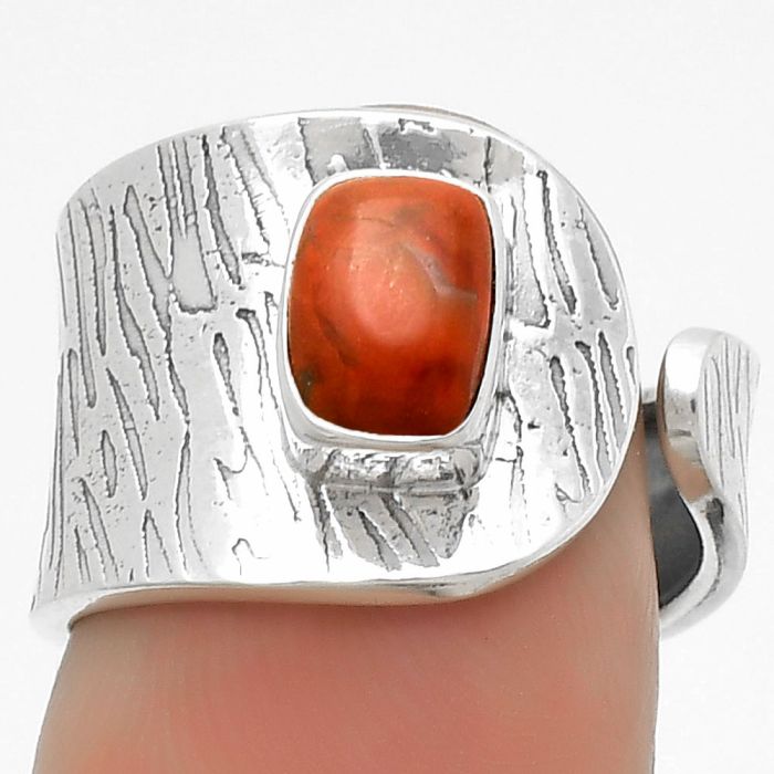 Adjustable - Natural Red Moss Agate Ring size-6.5 SDR169962 R-1319, 5x7 mm