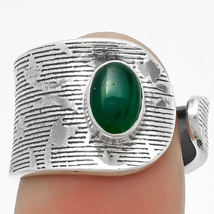 Adjustable - Natural Green Onyx Ring size-6.5 SDR169987 R-1319, 5x7 mm