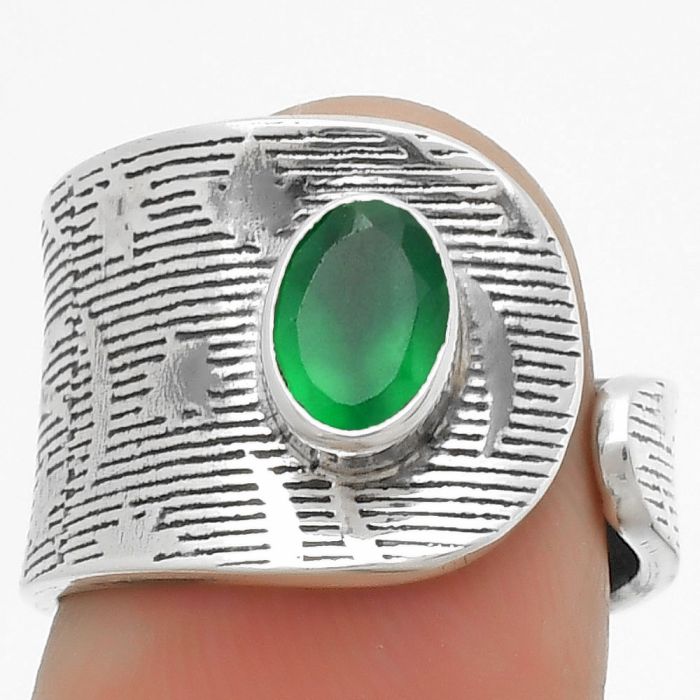 Adjustable - Natural Green Onyx Ring size-6.5 SDR170035 R-1319, 5x7 mm