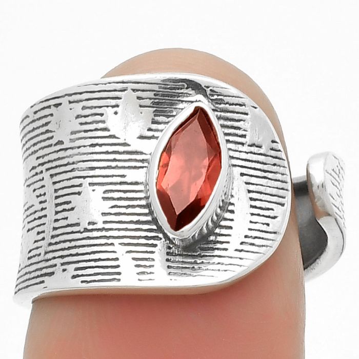 Adjustable - Natural Hessonite Garnet Ring size-7 SDR170054 R-1319, 4x8 mm