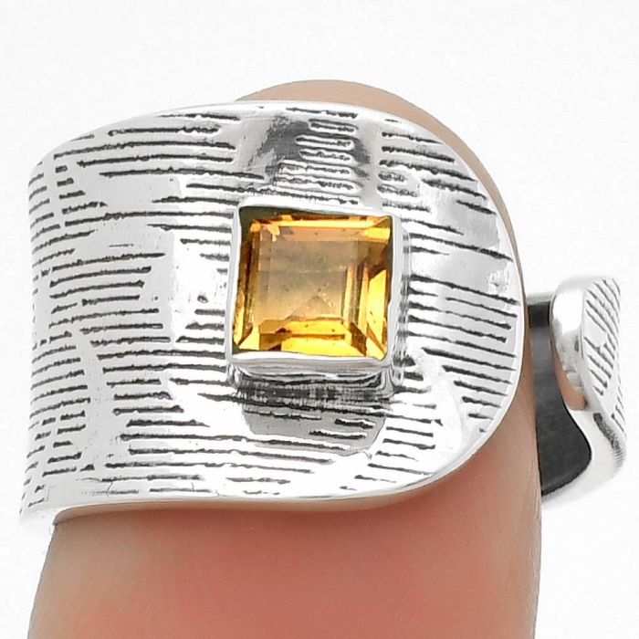 Adjustable - Natural Citrine Ring size-7.5 SDR170056 R-1319, 5x5 mm