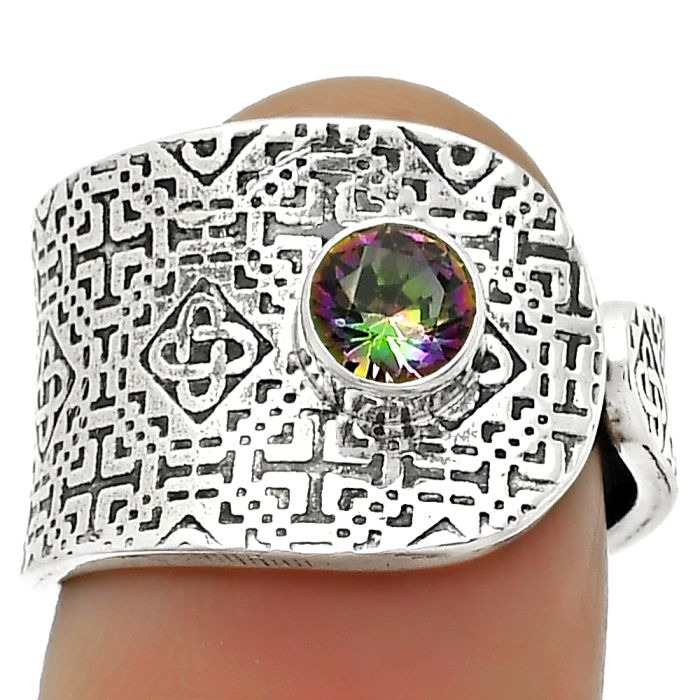 Adjustable - Natural Mystic Topaz Ring size-7.5 SDR170177 R-1319, 5x5 mm