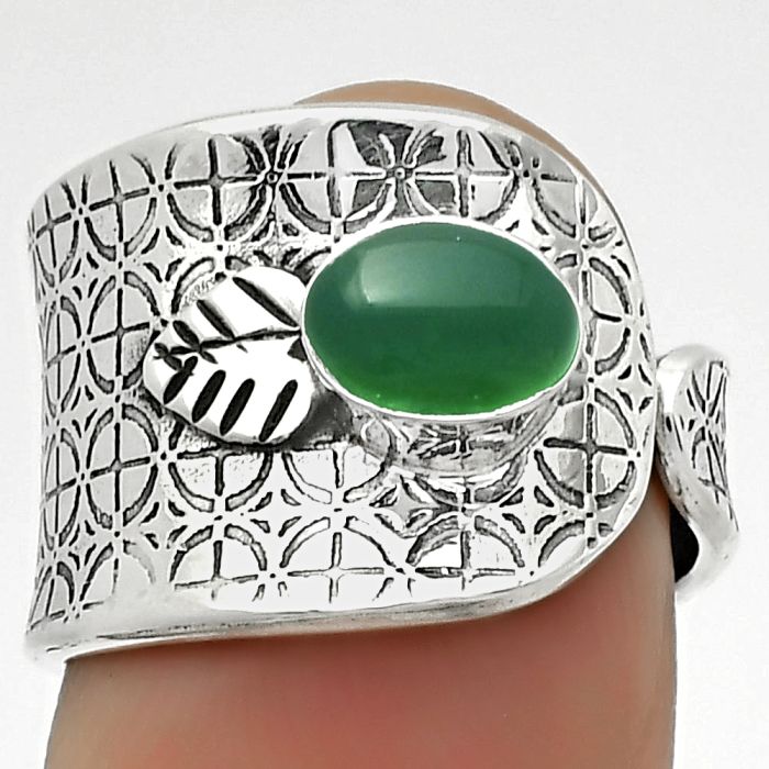 Adjustable - Natural Green Onyx Ring size-6.5 SDR170244 R-1319, 5x7 mm