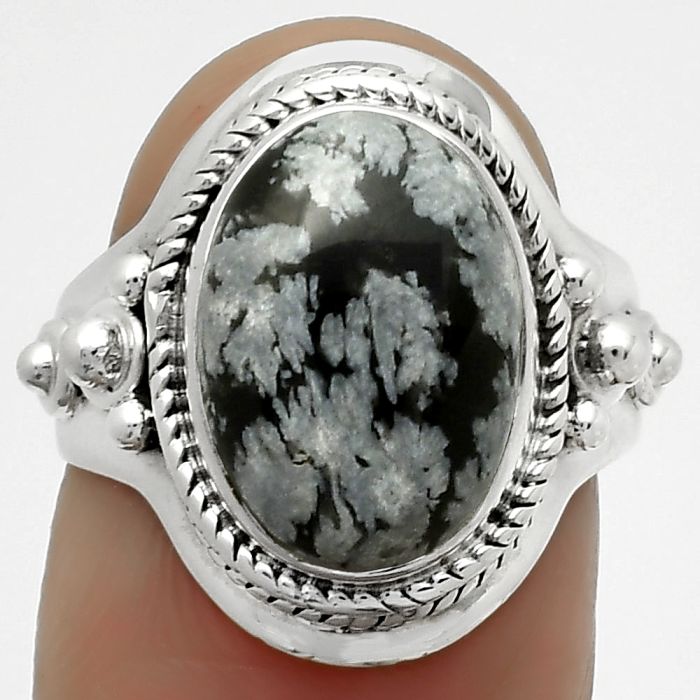 Natural Snow Flake Obsidian Ring size-7 SDR170294 R-1420, 10x13 mm