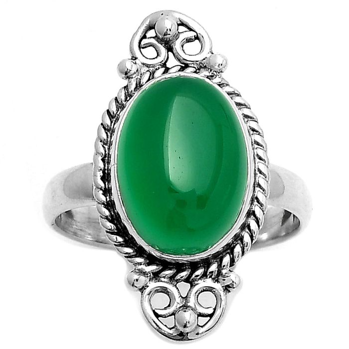 Natural Green Onyx Ring size-8.5 SDR170632 R-1500, 10x14 mm