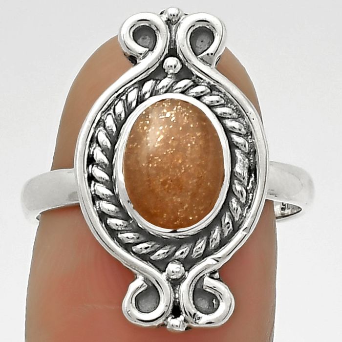 Natural Sunstone - Namibia Ring size-8.5 SDR170728 R-1108, 7x9 mm