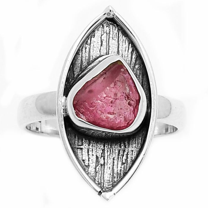 Natural Pink Tourmaline Rough Ring size-7.5 SDR170893 R-1628, 8x8 mm