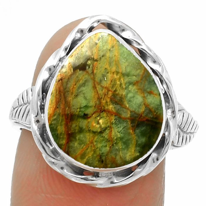 Natural Turkish Rainforest Chrysocolla Ring size-8 SDR170975 R-1083, 12x15 mm