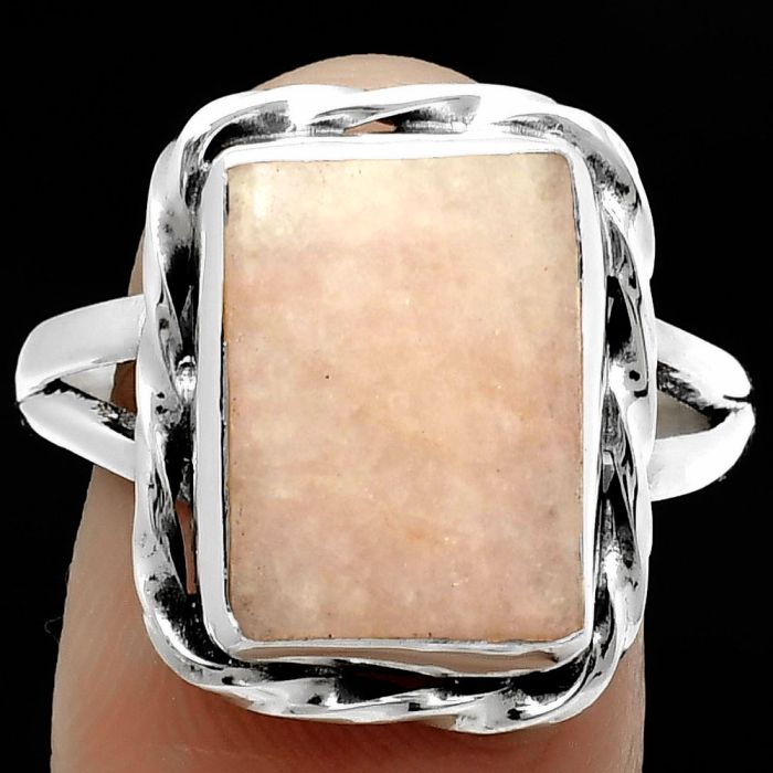 Natural Pink Scolecite Ring size-9 SDR170981 R-1083, 11x14 mm