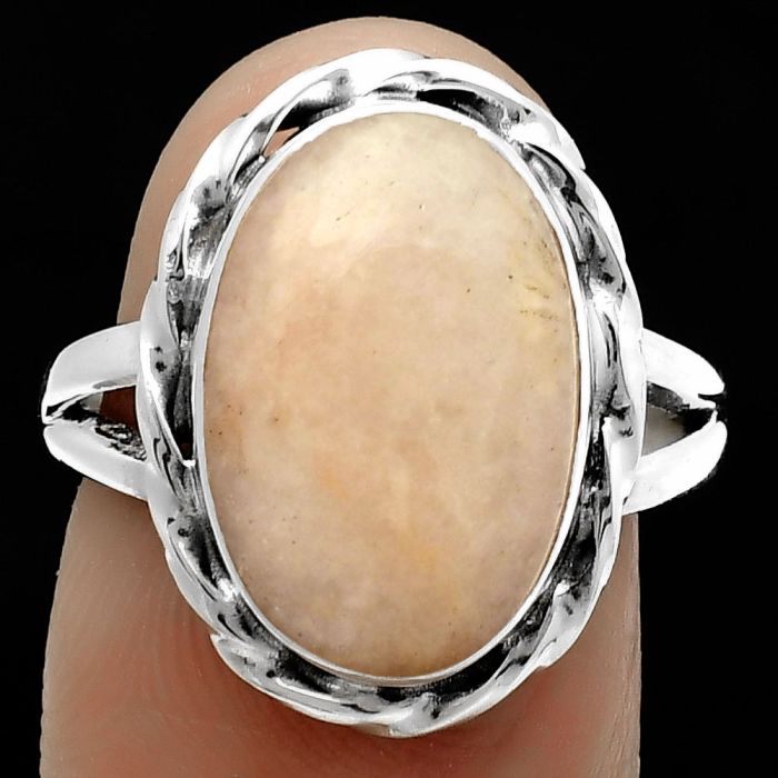 Natural Pink Scolecite Ring size-7 SDR170982 R-1083, 10x15 mm