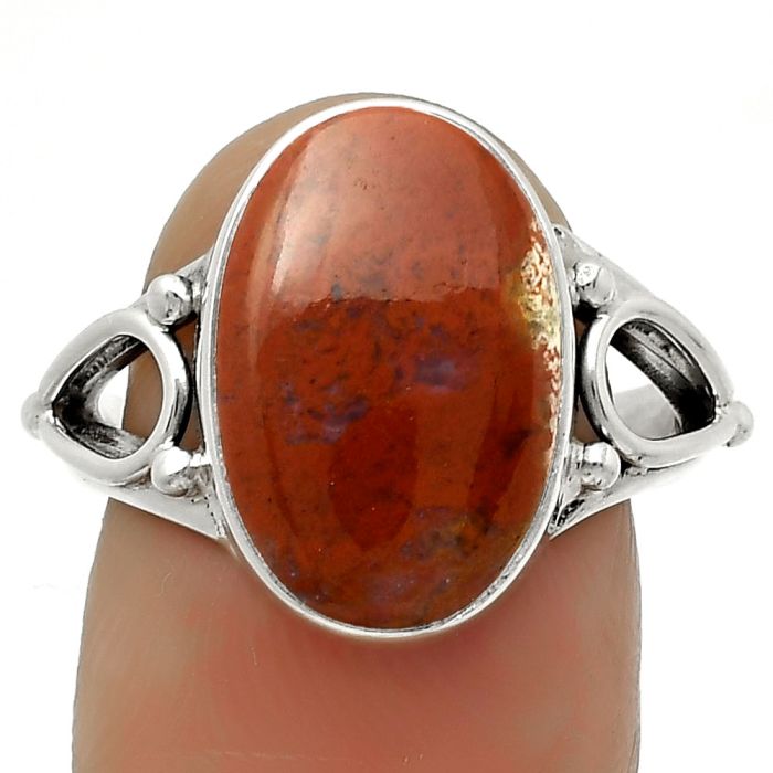 Natural Red Moss Agate Ring size-7.5 SDR171140 R-1224, 10x15 mm