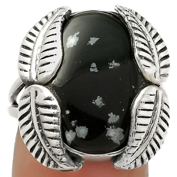 Southwest Design - Snow Flake Obsidian Ring size-8 SDR171290 R-1498, 13x18 mm