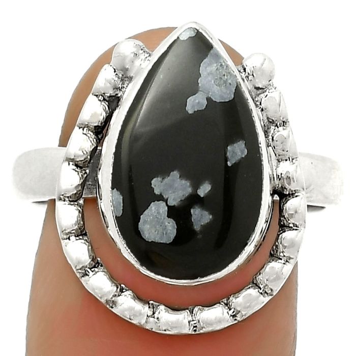 Natural Snow Flake Obsidian Ring size-9 SDR171349 R-1518, 10x16 mm