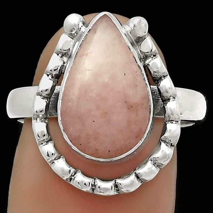 Natural Pink Scolecite Ring size-8.5 SDR171360 R-1518, 9x14 mm