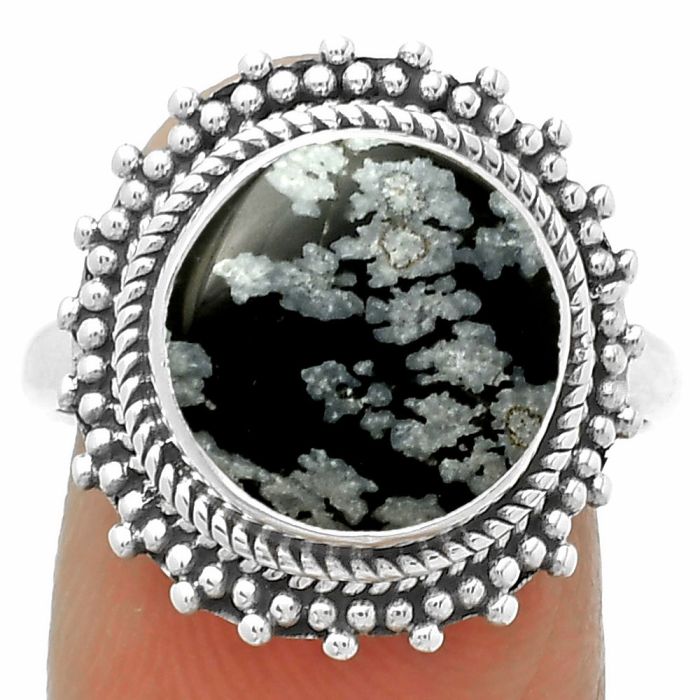 Natural Snow Flake Obsidian Ring size-8 SDR171439 R-1332, 12x12 mm