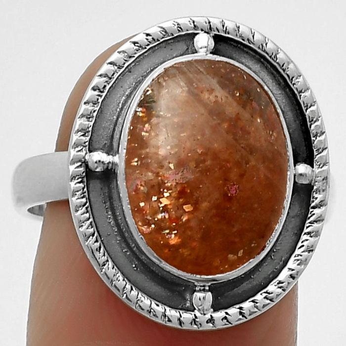 Natural Sunstone - Namibia Ring size-8.5 SDR171529 R-1595, 10x14 mm