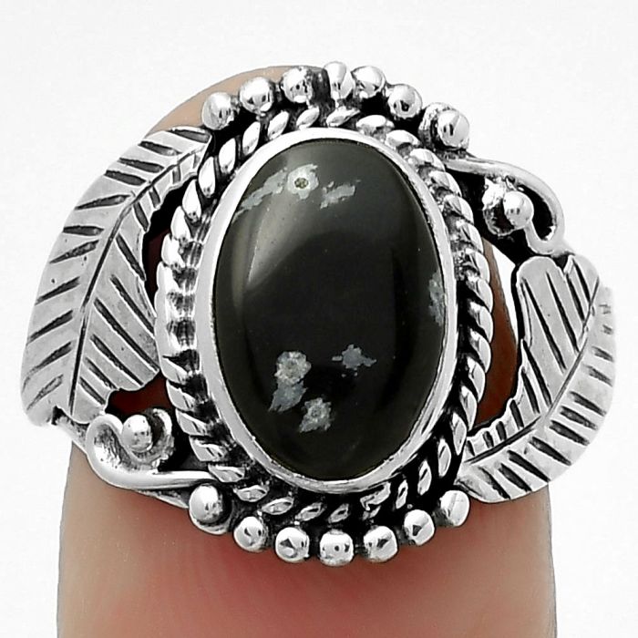 Natural Snow Flake Obsidian Ring size-8 SDR171655 R-1272, 8x12 mm