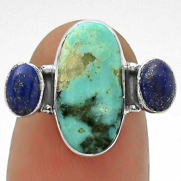 Natural Turquoise Morenci Mine & Lapis Ring size-7 SDR172026 R-1112, 8x15 mm