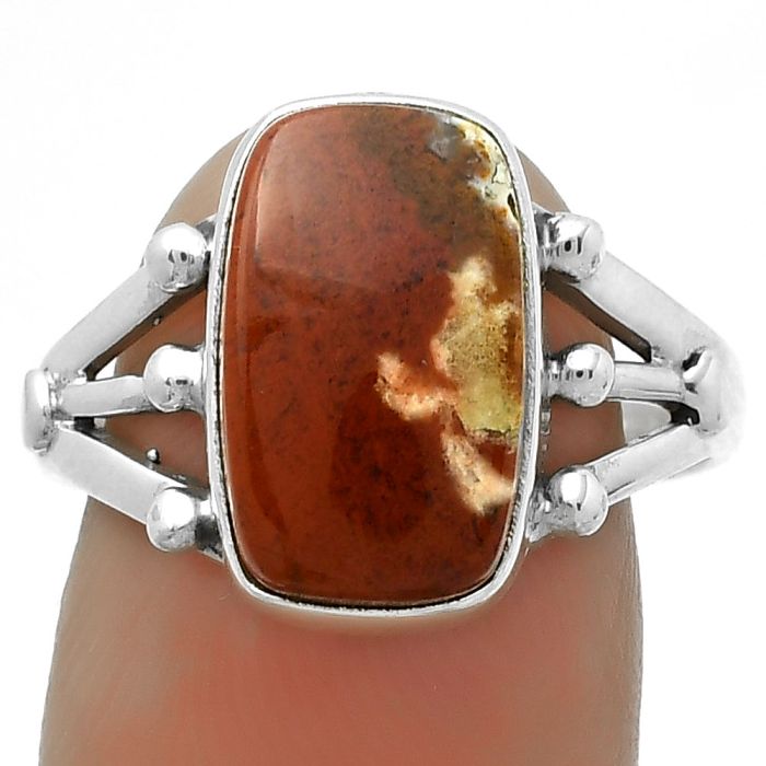 Natural Red Moss Agate Ring size-8.5 SDR172202 R-1003, 9x14 mm