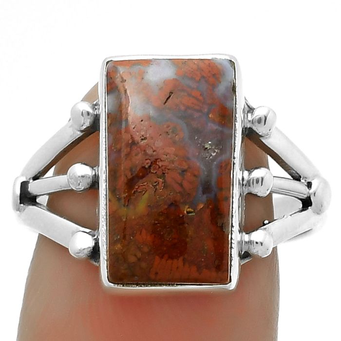 Natural Red Moss Agate Ring size-9 SDR172203 R-1003, 8x15 mm