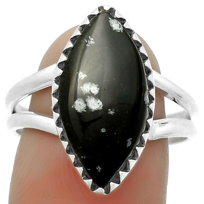 Natural Snow Flake Obsidian Ring size-9 SDR172351 R-1210, 10x20 mm