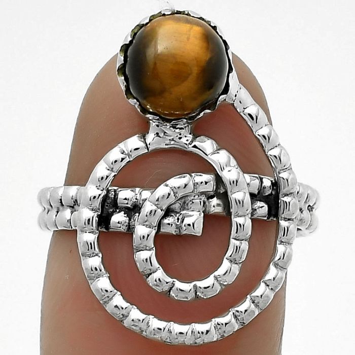 Spiral - Natural Tiger Eye - Africa Ring size-7.5 SDR172598 R-1456, 7x7 mm