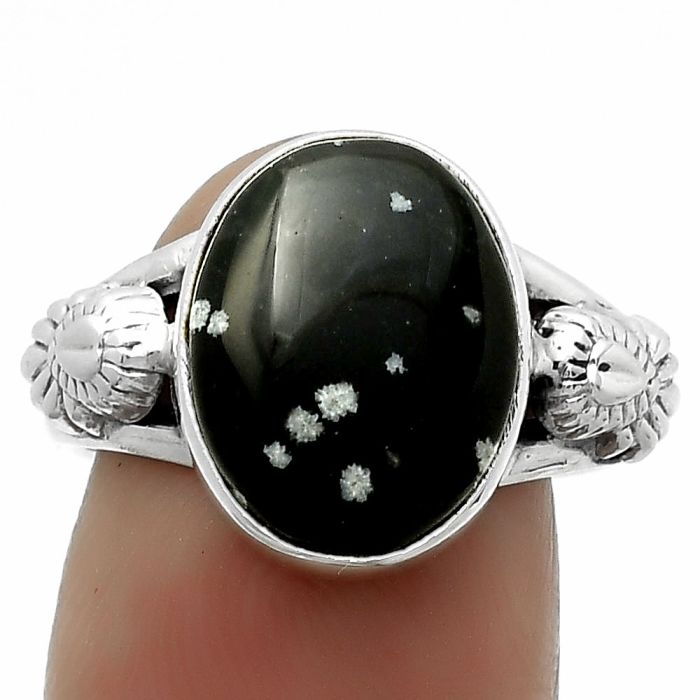 Natural Snow Flake Obsidian Ring size-8 SDR172630 R-1261, 11x14 mm