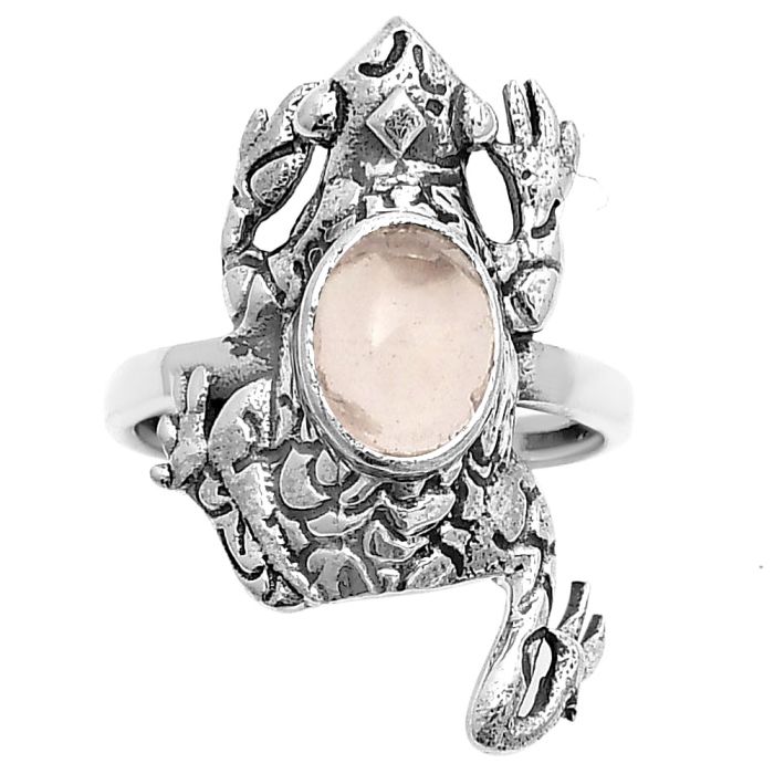 Frog - Rose Quartz - Madagascar Ring size-7.5 SDR172780 R-1113, 6x8 mm