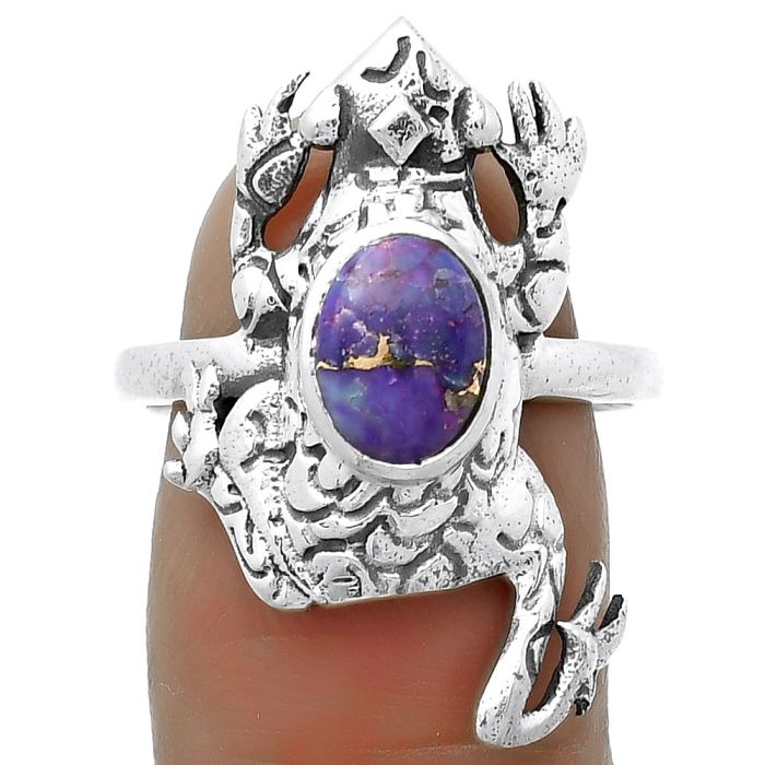 Frog - Natural Copper Purple Turquoise Ring size-8 SDR172787 R-1113, 6x8 mm