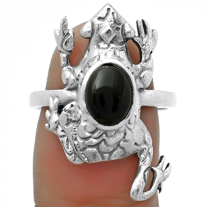 Frog - Natural Black Onyx - Brazil Ring size-8 SDR172820 R-1113, 6x8 mm