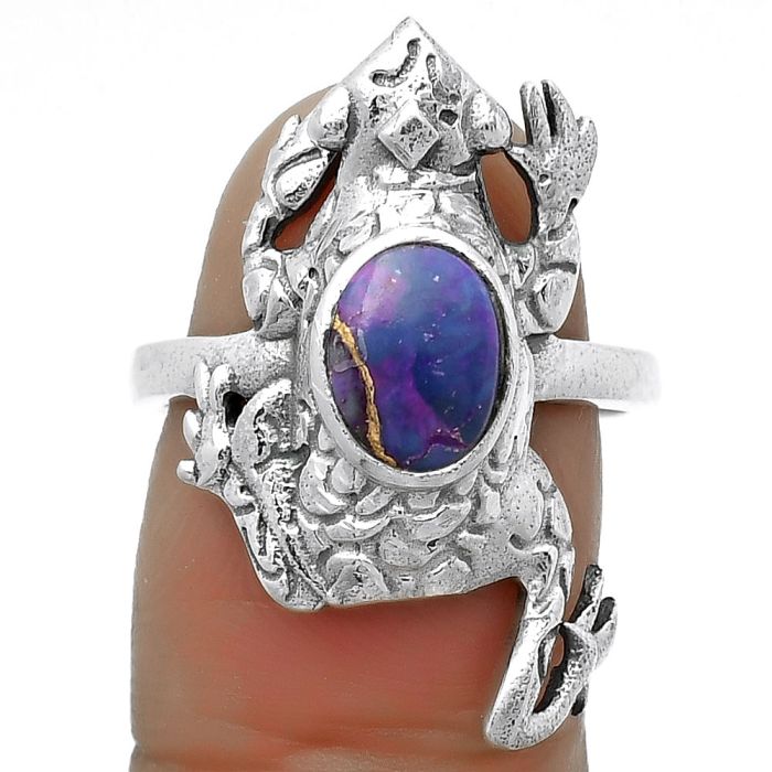 Frog - Copper Purple Turquoise Ring size-7.5 SDR172825 R-1113, 6x8 mm