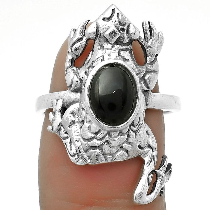 Frog - Natural Black Onyx - Brazil Ring size-7.5 SDR172828 R-1113, 6x8 mm