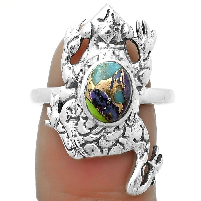 Frog - Natural Multi Copper Turquoise Ring size-8 SDR172834 R-1113, 6x8 mm