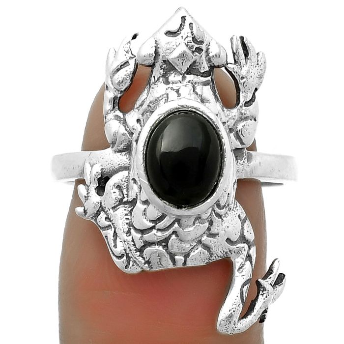 Frog - Natural Black Onyx - Brazil Ring size-8.5 SDR172844 R-1113, 6x8 mm