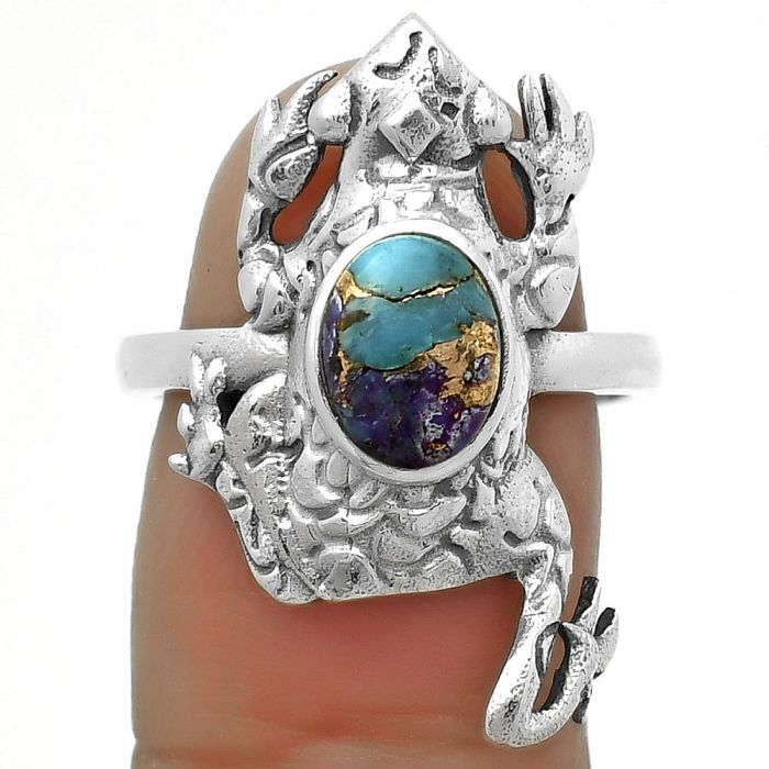 Frog - Natural Multi Copper Turquoise Ring size-8 SDR172857 R-1113, 6x8 mm