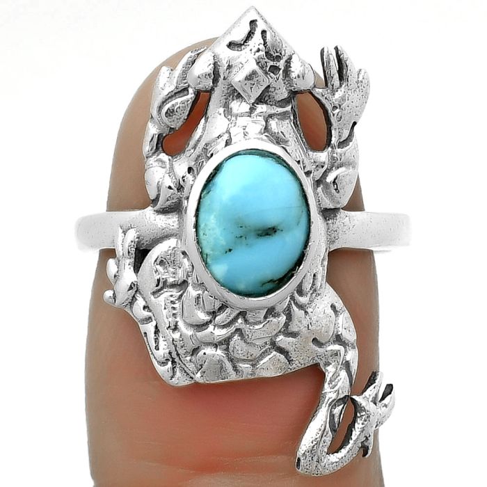 Frog Natural Turquoise Morenci Mine Ring size-7.5 SDR172876 R-1113, 6x8 mm