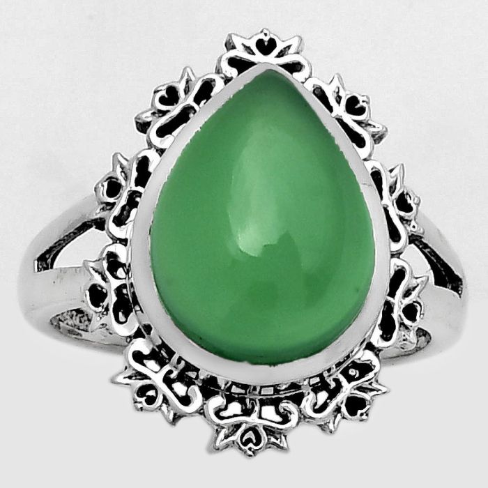 Artisan - Natural Green Onyx Cab Ring size-8 SDR172909 R-1114, 10x14 mm