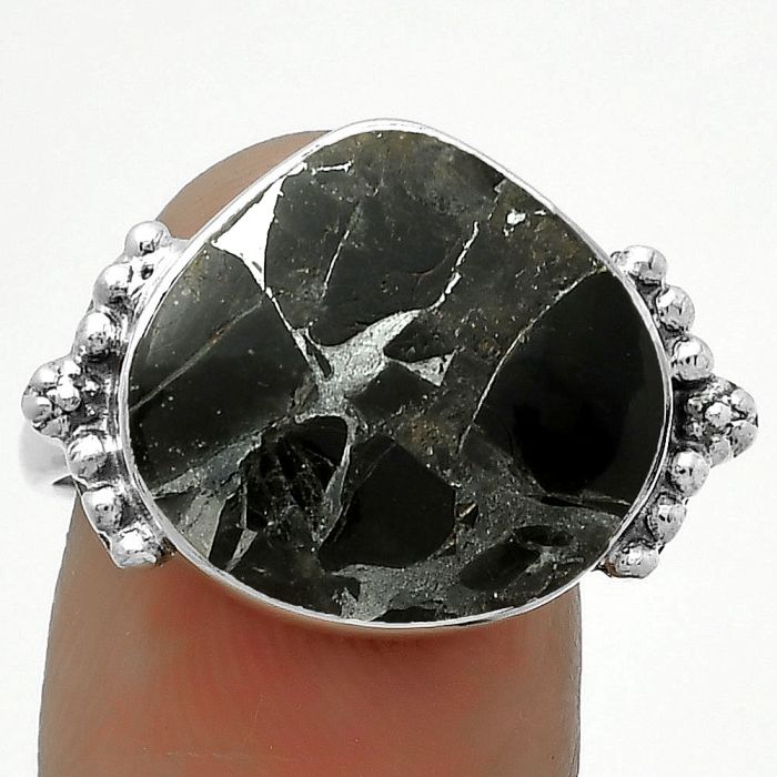 Natural Obsidian And Zinc Ring size-8.5 SDR173034 R-1091, 15x17 mm